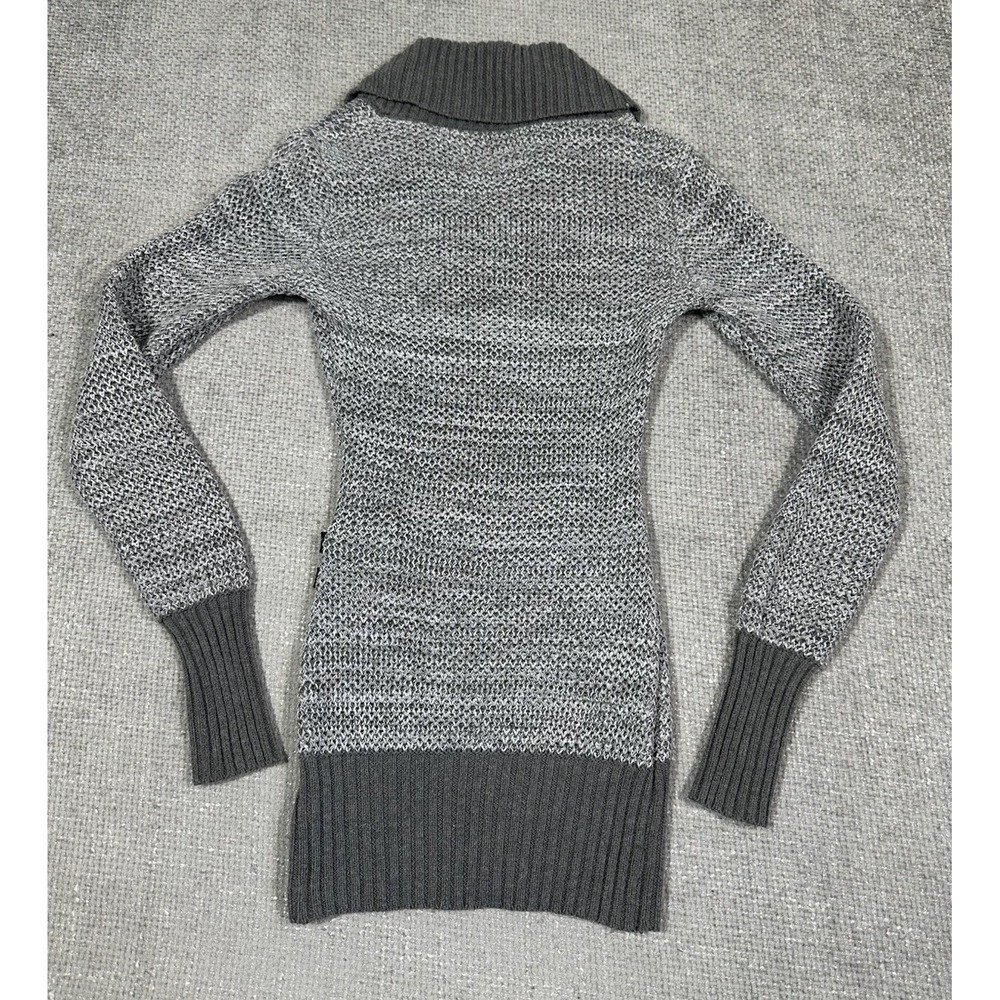 Y2K Guess Sweater Womens XS Gray Shawl Collar Buckle Fitted Pullover - Picture 2 of 11